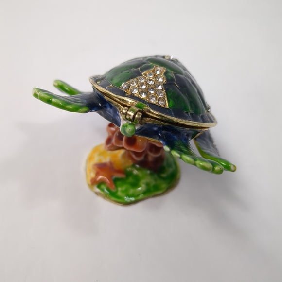 Green Turtle Fish Jewelry Trinket Box Decorative Collectible Sea Gift - Picture 3 of 8